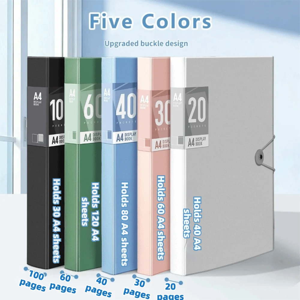 20/30/40/60/100Pockets Morandi Color A4 Display Book With Elastic Buckle Large Capacity File Organizer Paper Storage Binder