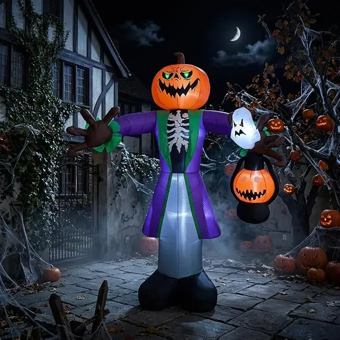 2.4m  Lighted Halloween Inflatable Pumpkin Zombie, Giant Outdoor Yard Decor