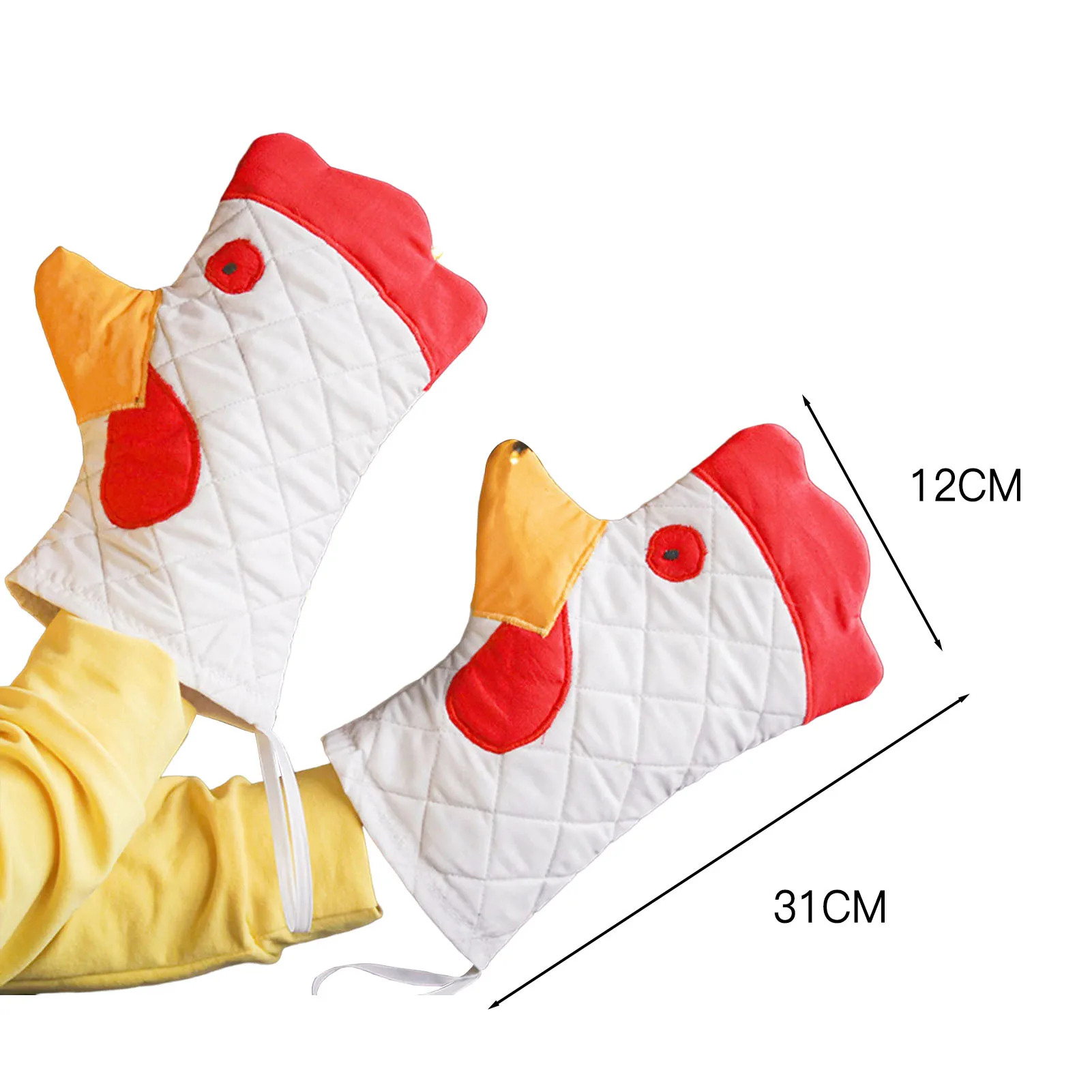 Sarung tangan insulasi panas ayam kartun, sarung tangan dapur multifungsi desain lucu, aksesoris dapur rumah tangga
