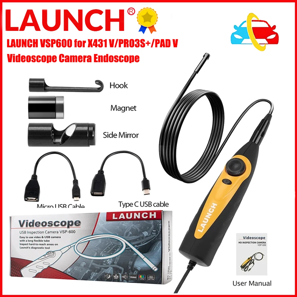 

LAUNCH X431 VSP 600 VSP600 VSP-600 Videoscope Camera Endoscope Car Inspection Mirror Flexible IP67 Waterproof 6LED Adjustable