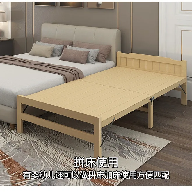 Solid Wood Foldable Bed Rental House Durable Single Bed Adult Simple Household Hard Board Rental Room Bed Children