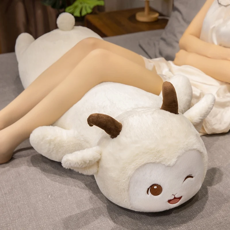110cm Creative Gaint Long Strip Lying Sheep Plush Doll Pillow Cushion Adorable Teddy Cashmere Goat Stuffed Animal Home Decor