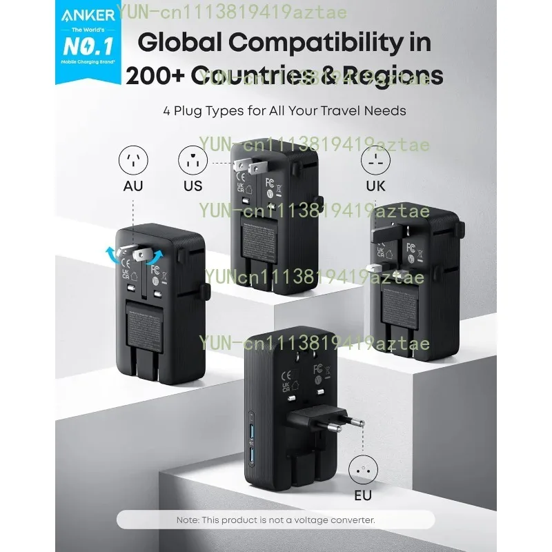 Travel Adapter, 5-Port Power Adapter with 1× 2-Pin AC, 2 USB A, 2 USB C for 20W, Smart Temperature Control,A9215