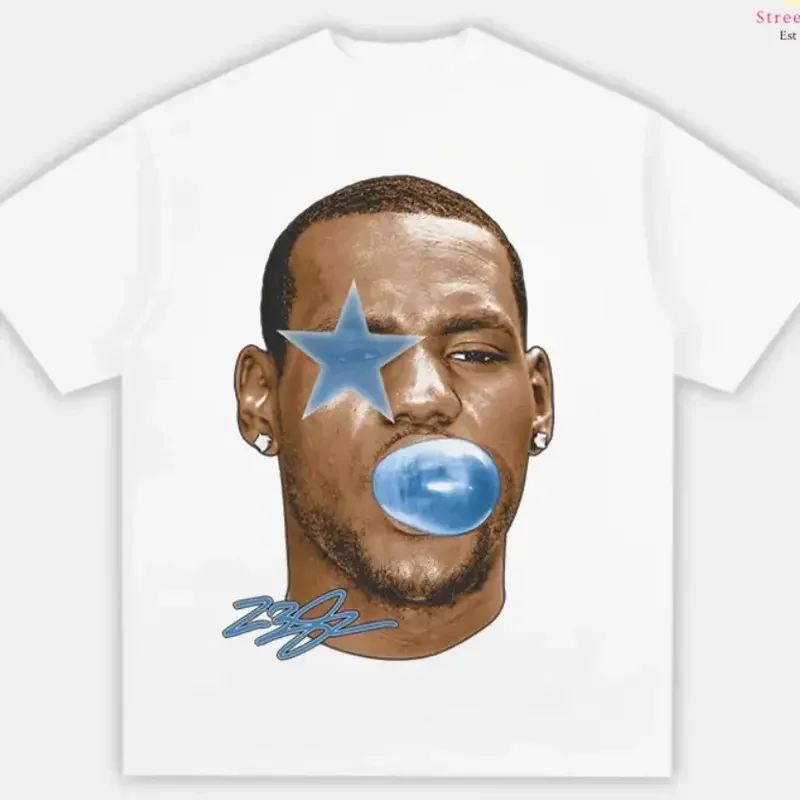 LeBron James Bubble Gum Graphic T-Shirt, Basketball Star Inspired Vintage Tee, Y2K Streetwear Shirt for Men Women Youth, Casual Short Sleeve Game Day Apparel, Basketball Fan Gift