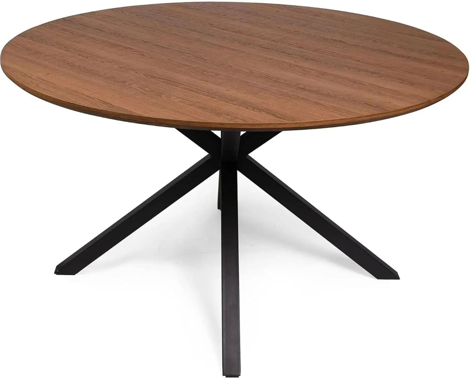 Round Dining Table for 4-6, Mid-Century Modern Dining Room Table with Metal Cross Legs, Large Wood Leisure Circle Coffee Table