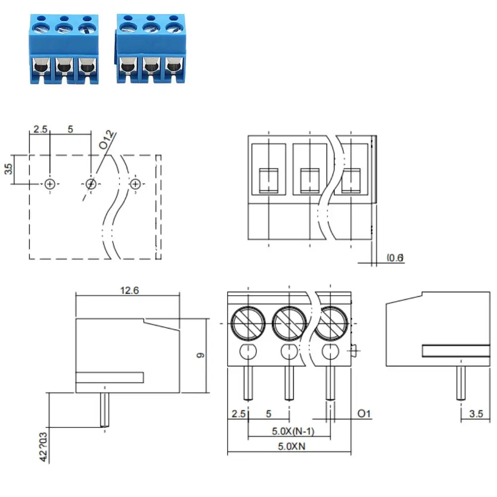 50PCS DG300R KF300R 5.0mm Pitch Screw PCB Terminal Block, Modular 2P 3P 250V 16A Wiring Connector