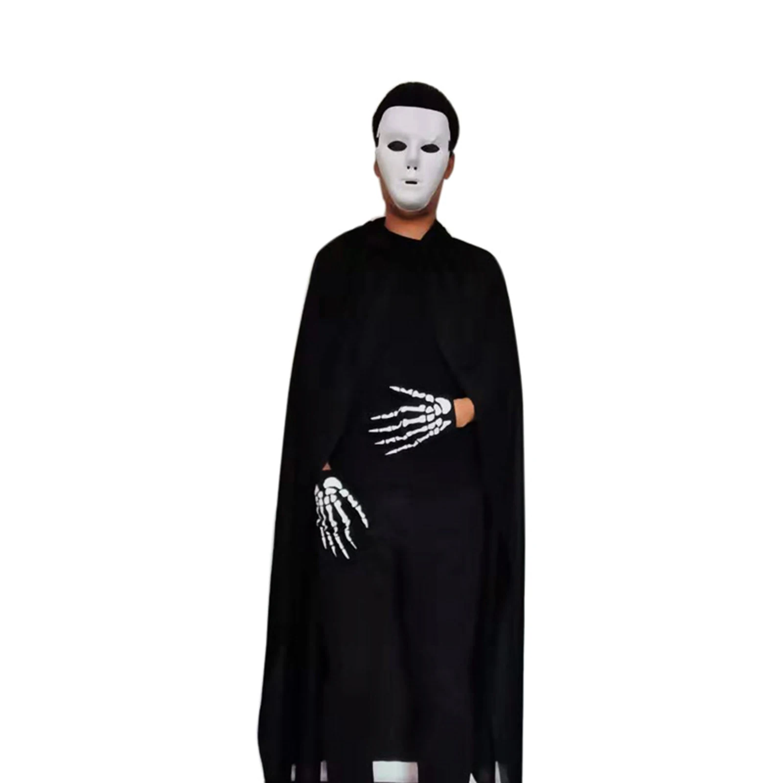 Halloween Reaper Costume For Adults Deluxe Hooded Cloak + Skull Neck Gaiter + Gloves + Scythe Set Hot Sale Four-Piece Set