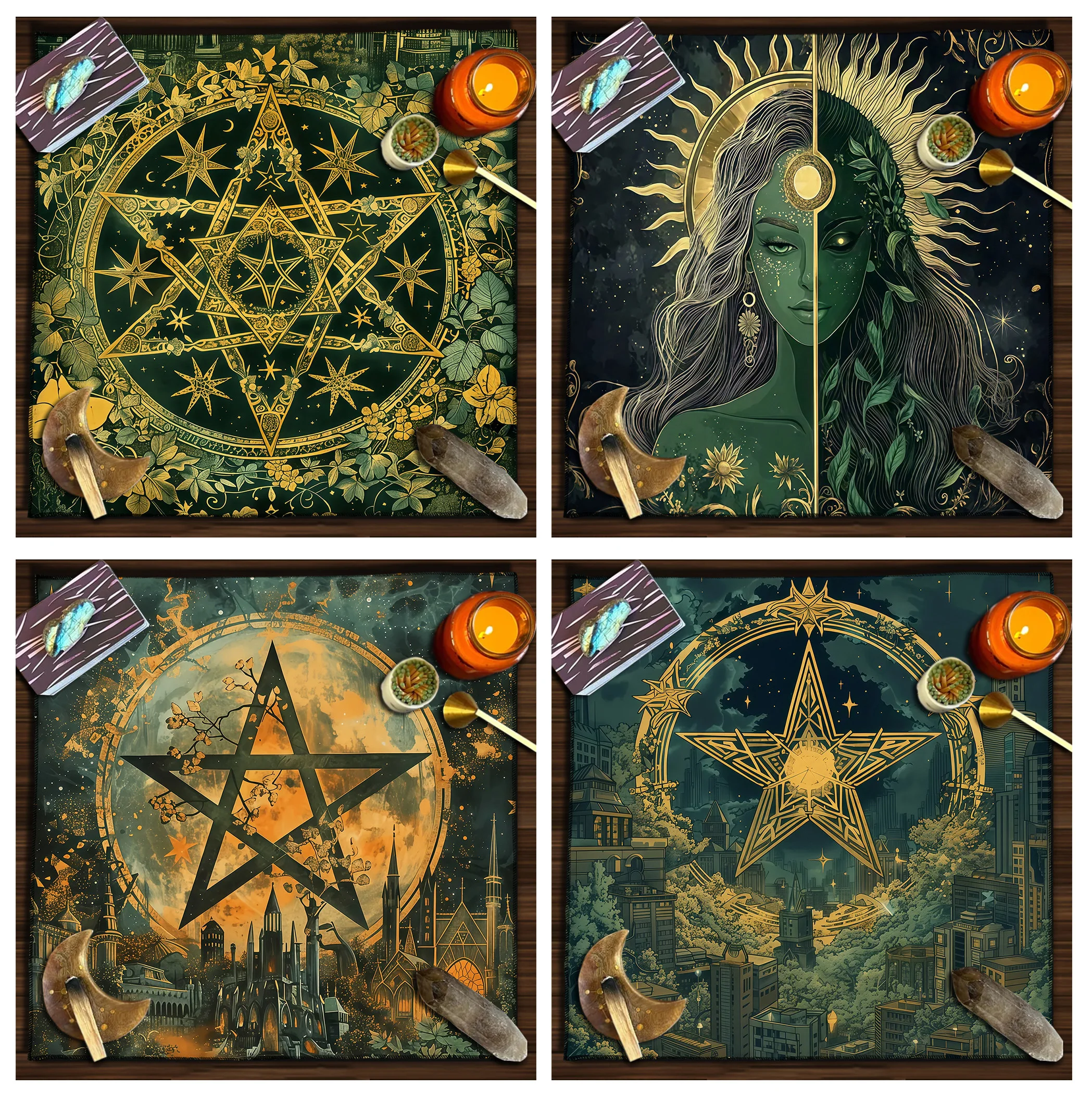 1PC Witchy Pentagram Altar tablecloth, Goddess Moon Tarot Mat, Pagan Witchcraft Decor, Occult Divination Gift