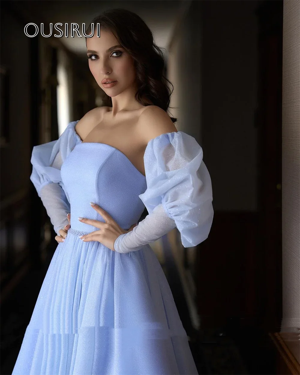 Glanzende sprankelende korte strapless a-lijn cocktailjurken met veters en afneembare pofmouwen Op maat gemaakte vestidos de festa