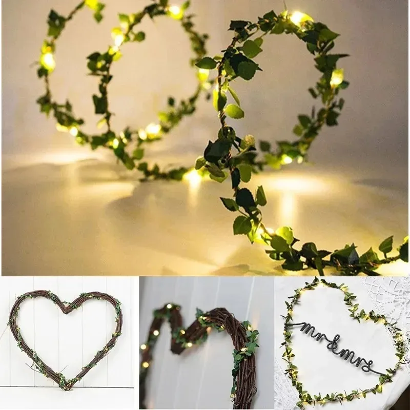 10m/5m/2m 1pc Battery Artificial Green Leaf Flower String Lights Wedding Fairy Home Party Hanging Decoration