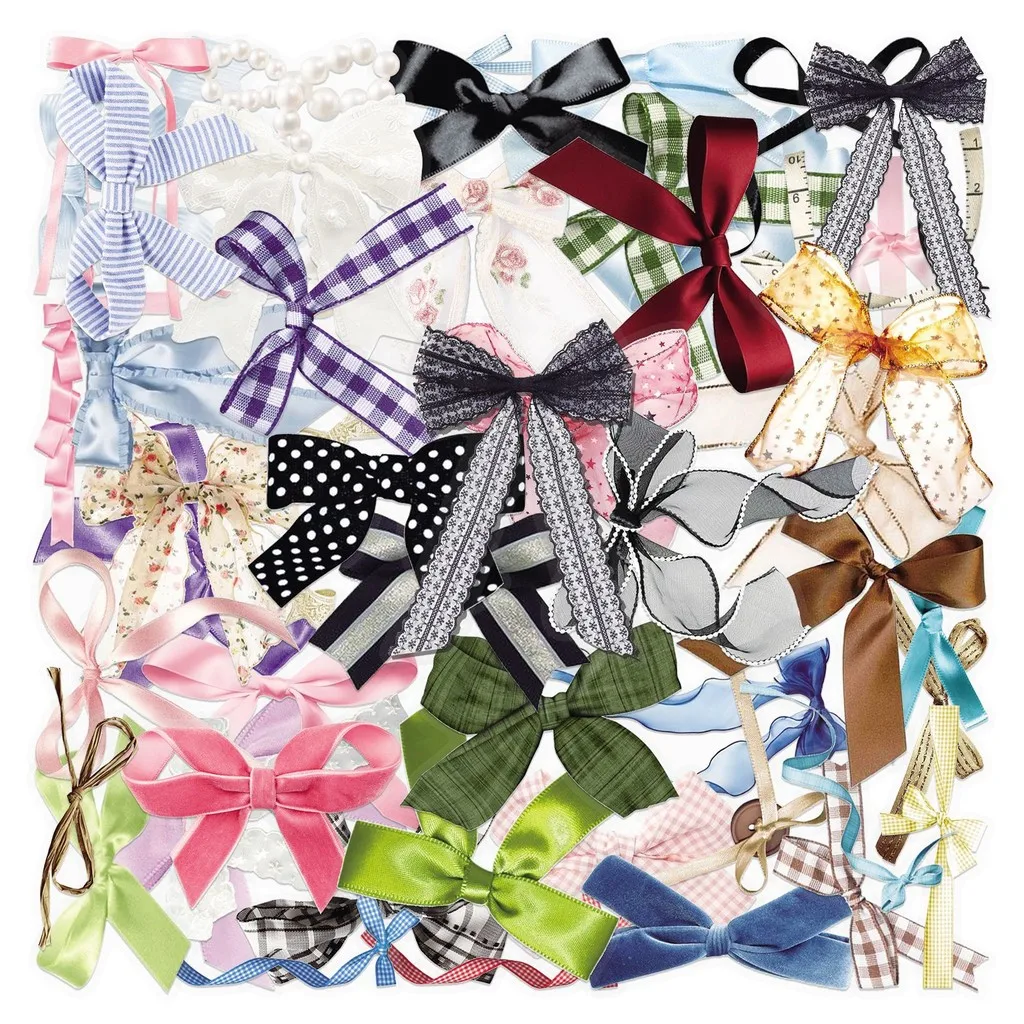 50 Pieces Bowknot Transparent Stickers Fresh Cute PET Decals with Girly Vibe for Journals Notebooks BulingBulingStickers Store