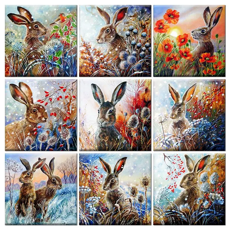 

GATYZTORY Acrylic Paint By Numbers For Adults Rabbit In The Flowers Picture By Numbers On Canvas Artwork For Home Decor