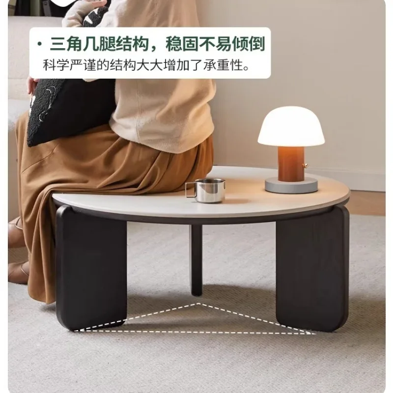 طاولة قهوة مستديرة، فاخرة خفيفة، خشب متين، أسود، شقة صغيرة بسيطة وحديثة #3