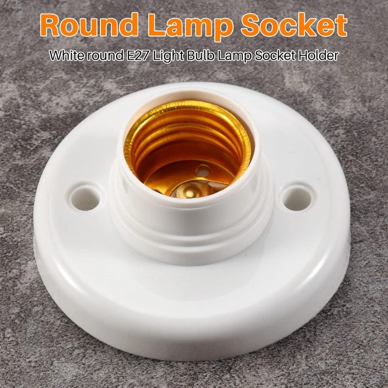 E27 Round Plastic Base Screw Light Bulb Lamp Socket Holder White