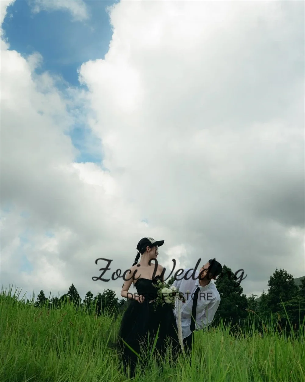 Zoci elegancka w kratkę czarna koreańska suknia wieczorowa zakładka tiulowa suknia ślubna do sesji zdjęciowej dostosowany gorset bez ramiączek suknia panny młodej