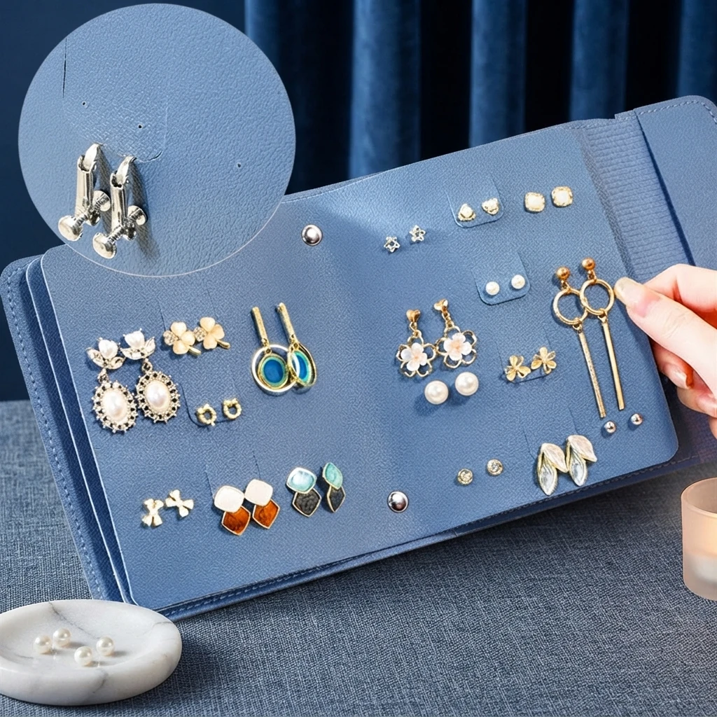

1PC PU Leather Ear Stud Storage Bag Multi-layer Jewelry Finishing Storage Organizer Book Type Storage Bag For Earrings Rings
