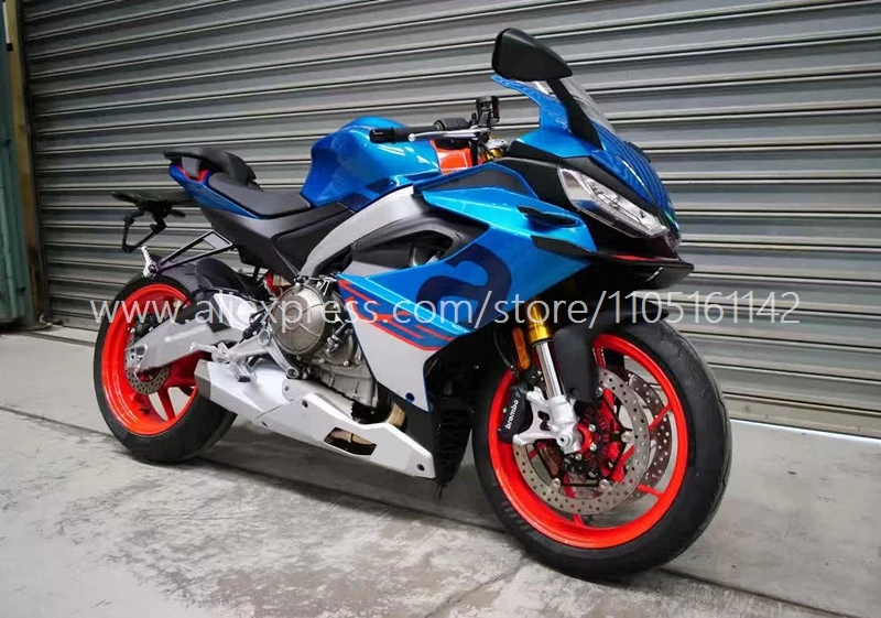 Neue ABS-Verkleidungssätze, passend für Aprilia RS660 20 21 22 23 2020 2021 2022 2023, Karosserie-Set, individuelles Blau-Silber + Tankabdeckung