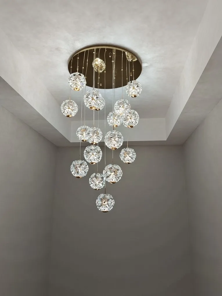 Golden Staircase Long Chandelier Crystal Chandelier Light Luxury Modern Living Room Villa Duplex Floor Lamp Indoor Lighting Lamp