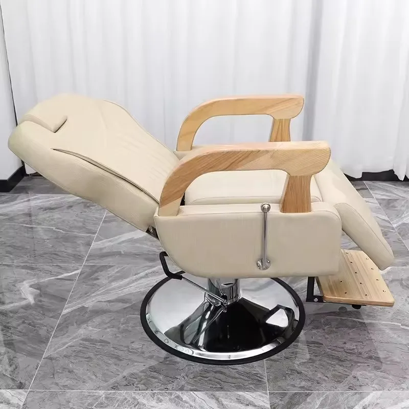 Modern Wooden Armrest Beauty Hair Salon Barber Chairs Swivel Leather Cutting Shaving Chairs for Men