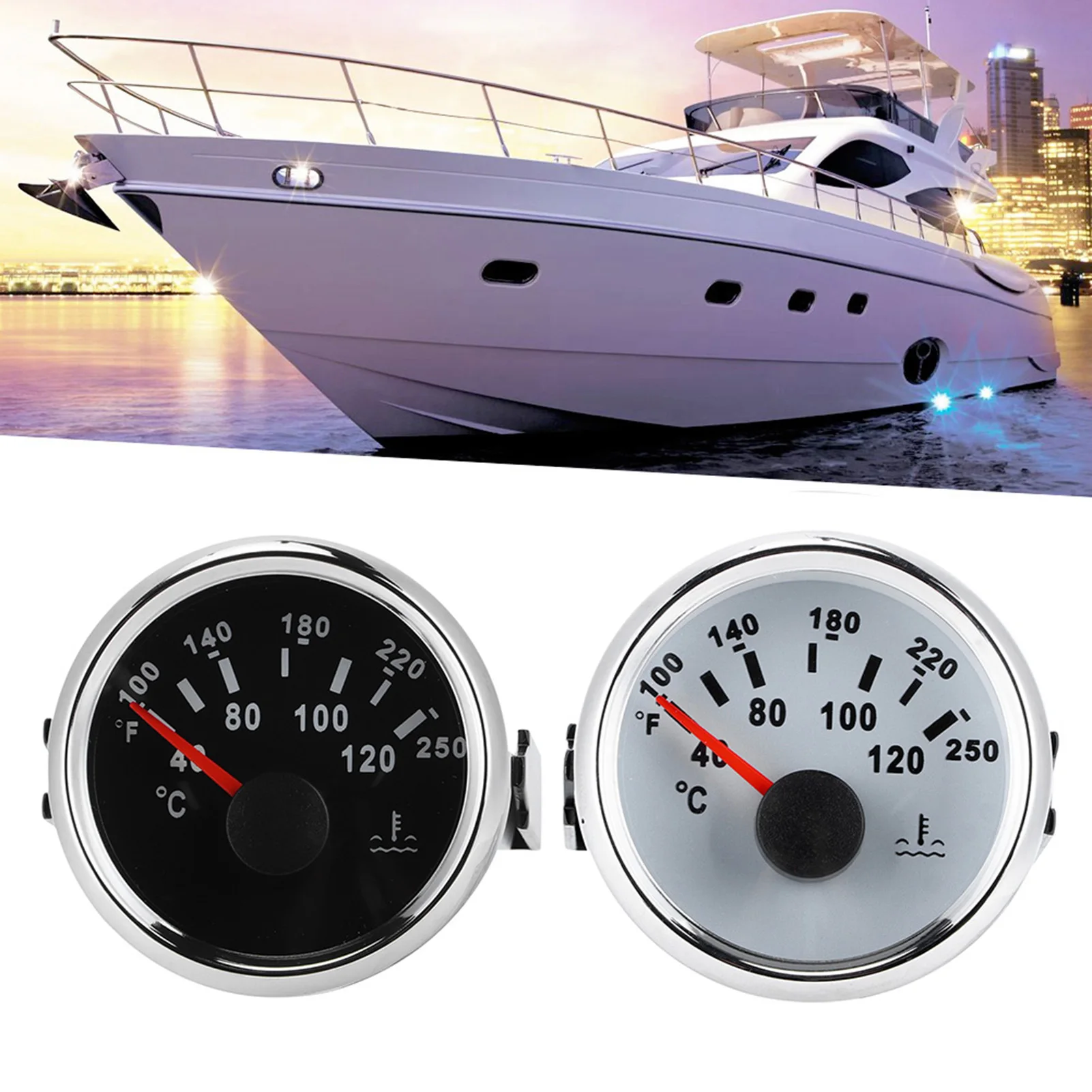Boat Water Temp Display 52mm/2in Marine Engine Water Temperature Gauge 40-120 ℃ Temp Meter for Boat RV Water Temperature Gauge