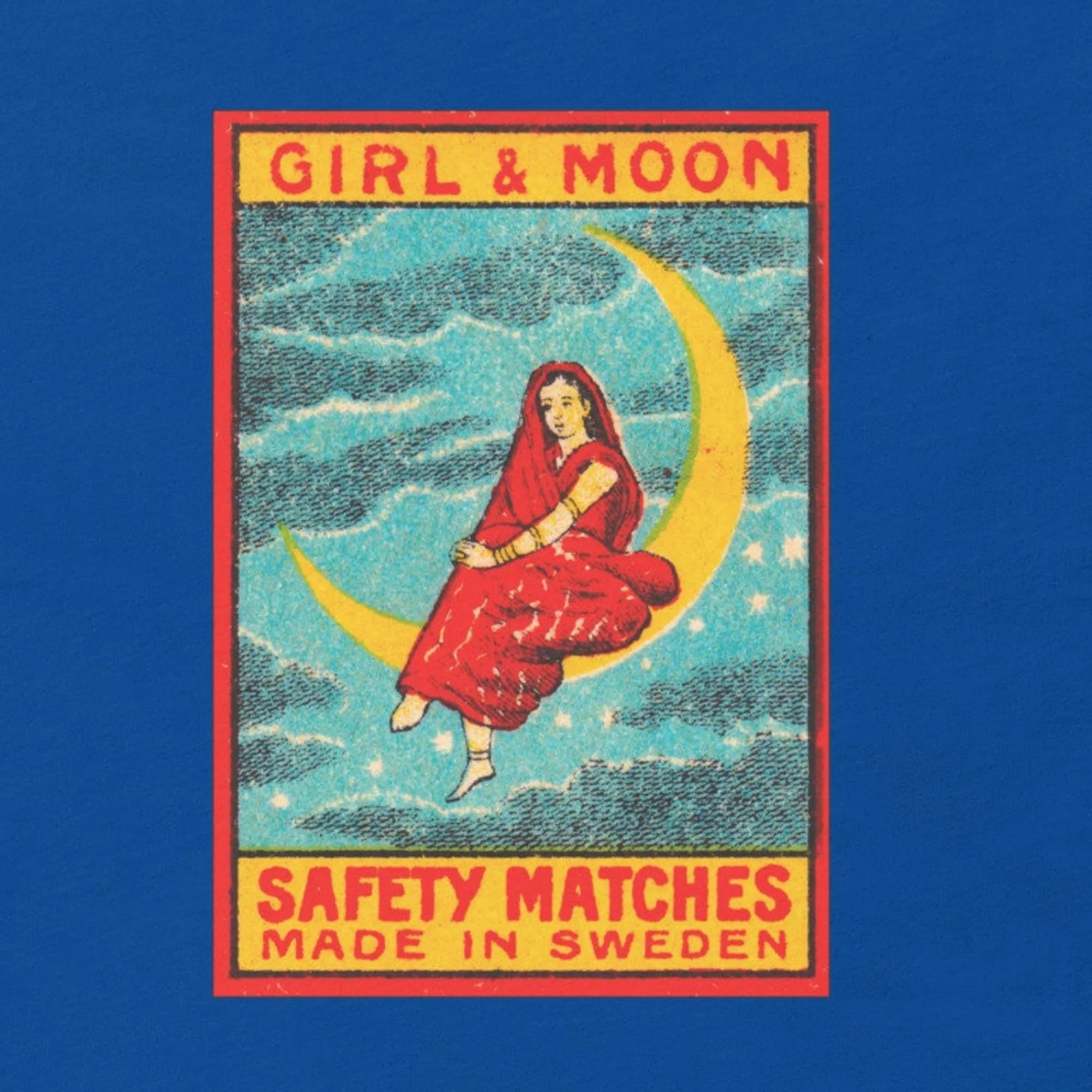 Matchbox Label Design Of Women Sitting In The Moon T Shirt Free Shipping