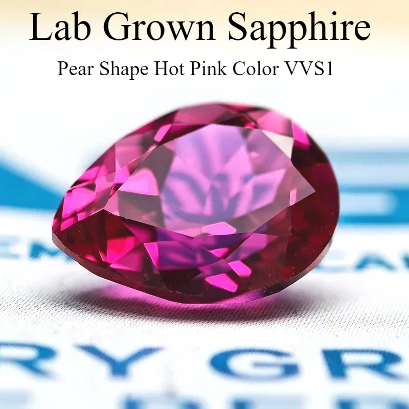 

Lab Grown Sapphire Pear Shape Hot Pink VVS1 Gemstone Beads for Charms Diy Jewelry Making Materials Selectable AGL Certificate