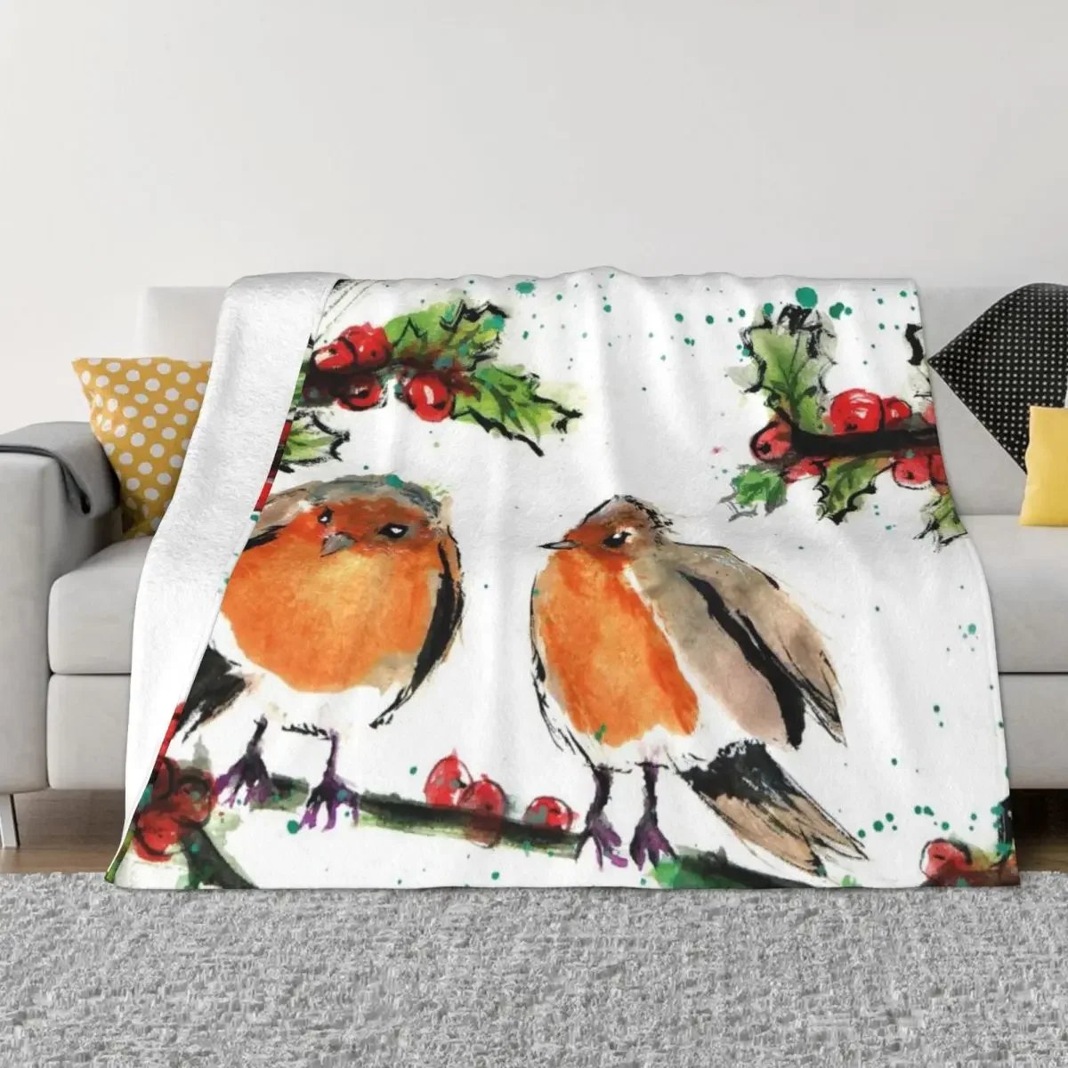 

The Christmas Robins Throw Blanket Beach Custom Blankets