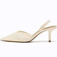 Mesh String Bead Brand Sandals Women Pumps Pointed Toe Elegant Slingback High Heels Female Designer Banquet Wedding Dress Shoes - Image 4