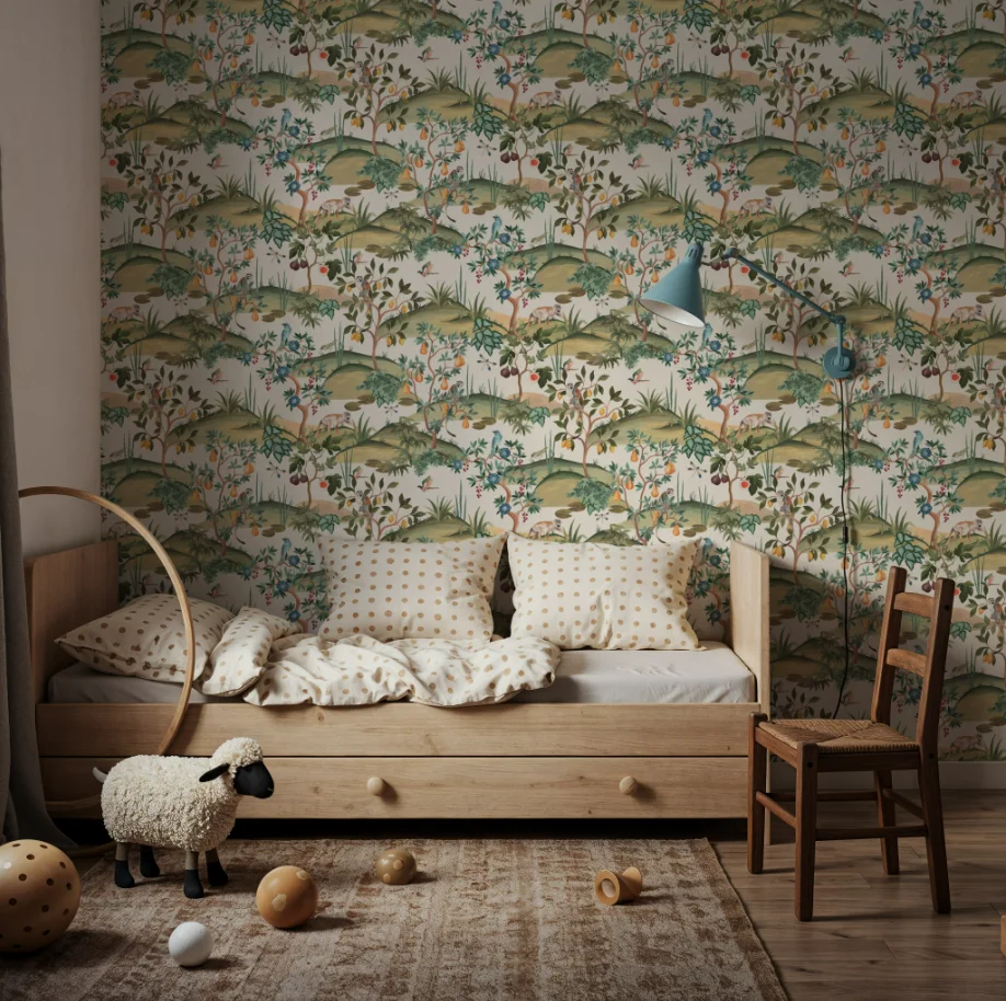 Customized Size Mural Natural Style Seamless Cream Lemon, Pear, and Fig Trees Flat Wallpaper Living Room Bedroom 3D Wallpaper
