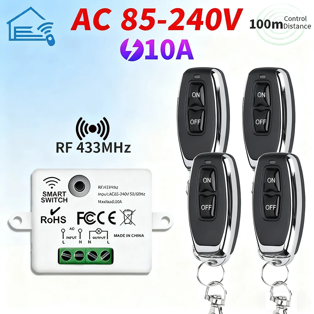 110V 220V 10A miniature magnetic control relay, household lamp, fan, LED TV RF433 wireless remote control wall switch module