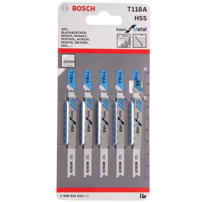 BOSCH 2608631013 Curved Saw Blade T118A Basic for Metal HSS 5-Pack 92mm Metal Straight Cutting Attachments Tool Accessories