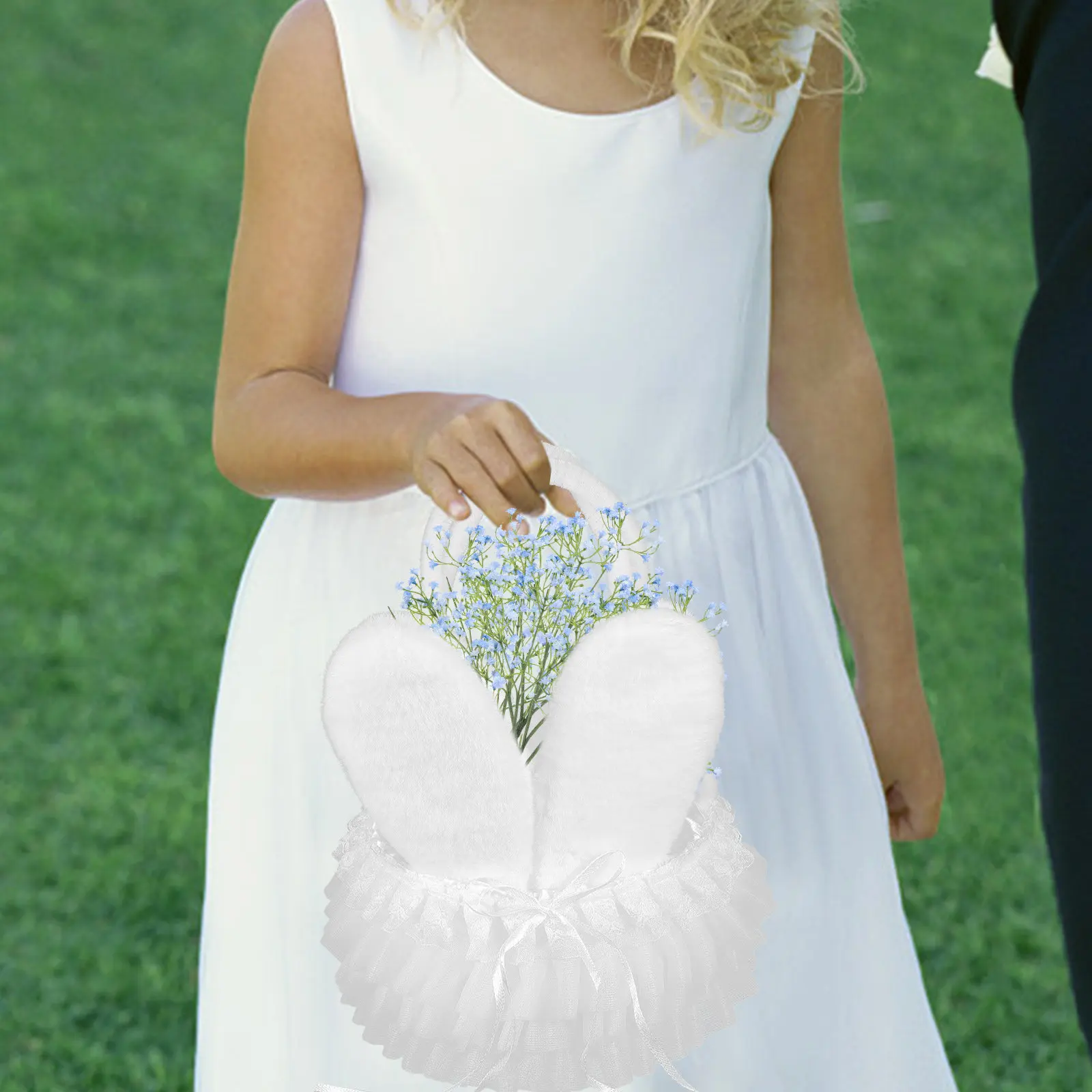 

Корзина для цветов с ручкой в форме кроличьих ушек, маленькая, для свадьбы, для девочки-цветочницы, для Пасхи, выпускного, для лепестков и конфет, аксессуар