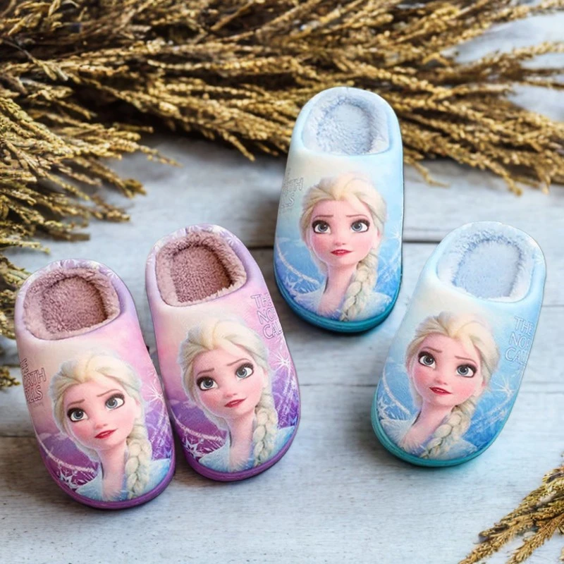 

Disney Princess Sofia Elsa Winter Children's Cotton Slippers Girl's Parent-child Snow Non Slip Warm Baby Slippers Size 24-32