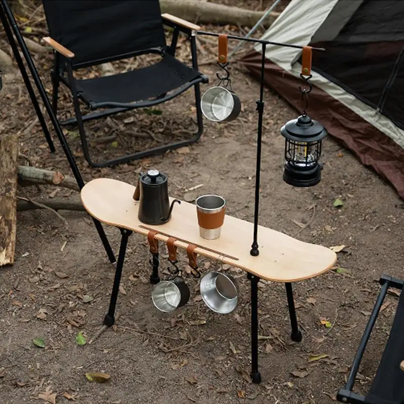 Outdoor Folding Table With Light Pole Camping Skateboard Table Self-driving Travel Portable Coffee Table Glamping Camping Table