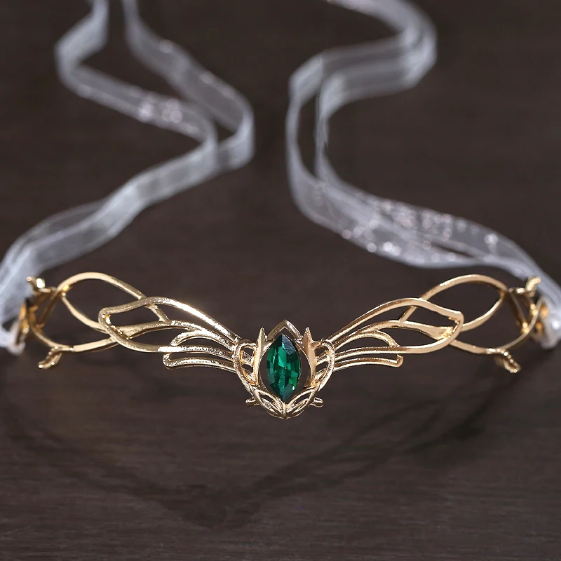 1Pcs Goddess Cosplay Forehead Elves Crowns Tiara Women Man Vintage Ribbon Headband Hair Accessories Crown Wedding Headwear