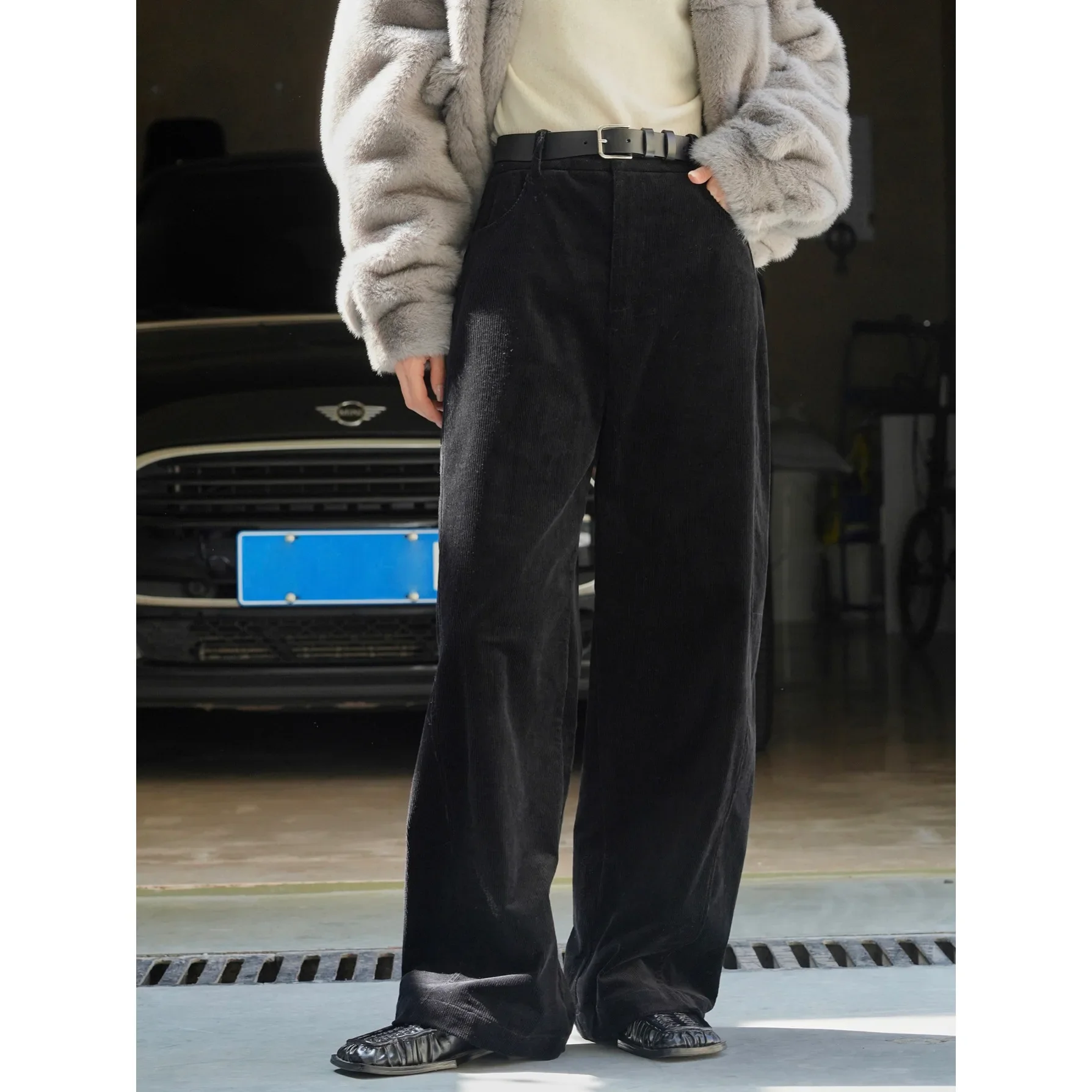 

Women's Vintage Corduroy Casual Pants, Loose Straight Baggy Pants, Wide Leg Female Trousers, Chic Korean Style, Autumn Winter