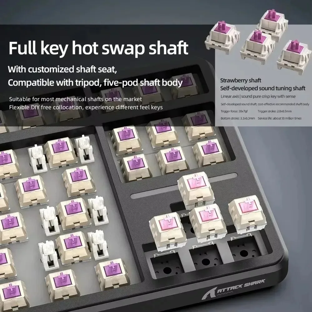 Беспроводная игровая механическая клавиатура ATTACK SHARK X87 — трехрежимная (BT5.0/2.4G/USB-C) RGB 87kyes Пользовательская клавиатура для киберспортивных геймеров