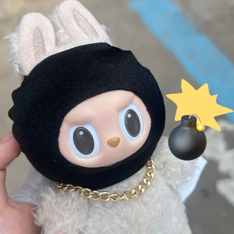 

For Korea Kpop Exo Labubu Doll Black Mask Headpiece Ropa V1 V2 V3 Cool Style Gold Chain Accessories