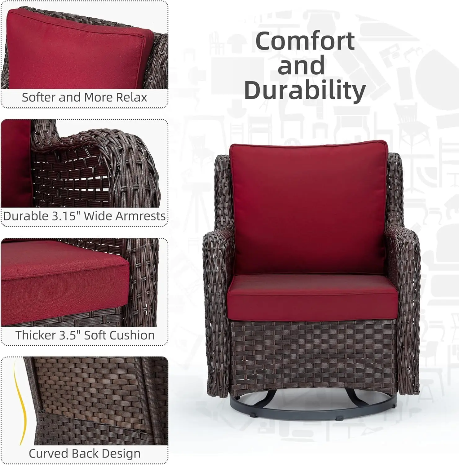 3-Piece Outdoor Wicker Rocking Chair Set with Side Table 3