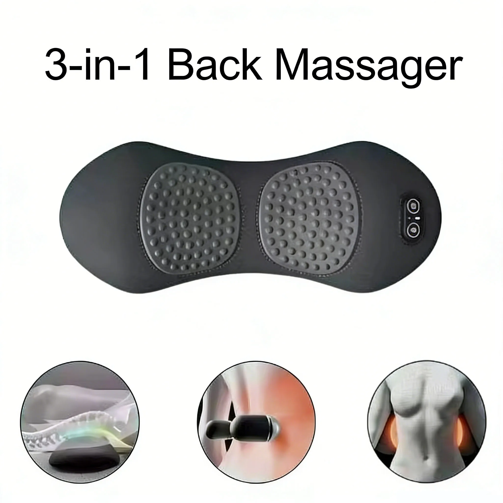 Multi-functional 3-in-1 Back Massager with Relief Bed Sleeping Shiatsu Deep Tissue Portable Shoulder Lower Back Pain Relief