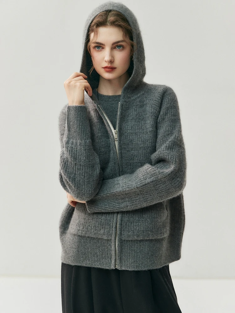 ADDONEE, Sudadera con capucha de peso pesado para mujer, cárdigan con cremallera, abrigo, suéter de cachemira 100%, Otoño Invierno, prendas de punto de Cachemira informales gruesas