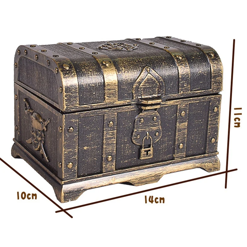 Pirate Treasure Chest decorativo scrigno del tesoro Keepsake portagioie giocattolo di plastica scatole del tesoro decorazioni per feste bronzo di