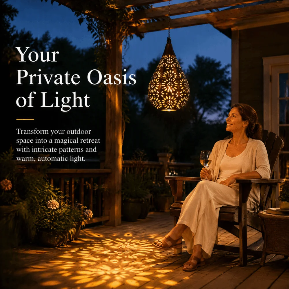 Hollow Iron Solar Hanging Lanterns Copper Color Moroccan Style Garden Solar Lamp Easy Installation Rechargeable