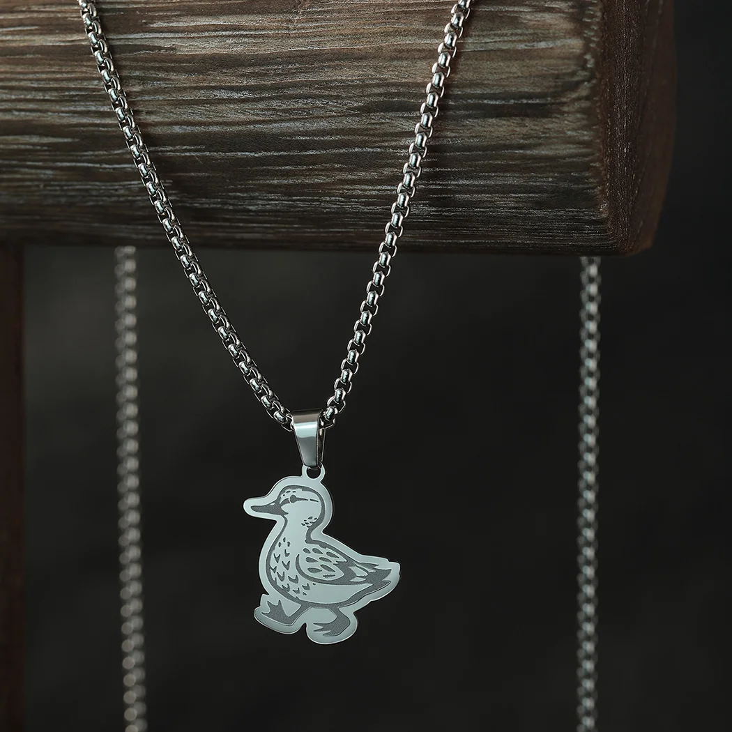 Todorova Cute Duck Pendant Necklace for Women Men Stainless Steel Jewelry Birthday Party Gift