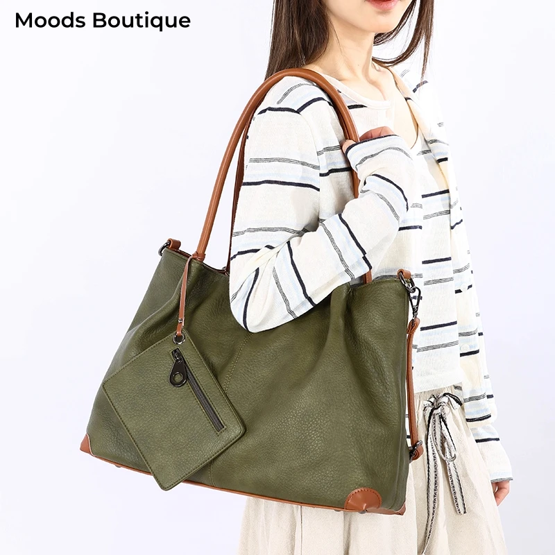 

Сумка-шоппер MOODS классическая, высококачественная, для женщин, из веганской кожи, большая вместимость, на плечо/через плечо, с маленькой сумочкой, 2026