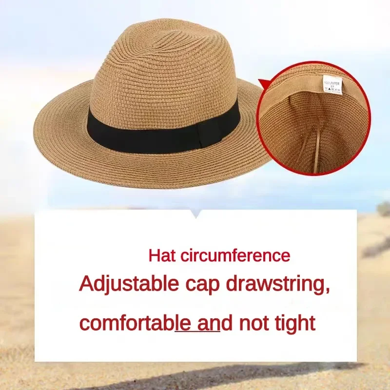 Male Foldable Big Head Straw Hat Panama Summer Outdoors Cowboy Hat Sandy Beach Sun Hats Man Plus Size Fedora Hat 57CM 60CM 64CM