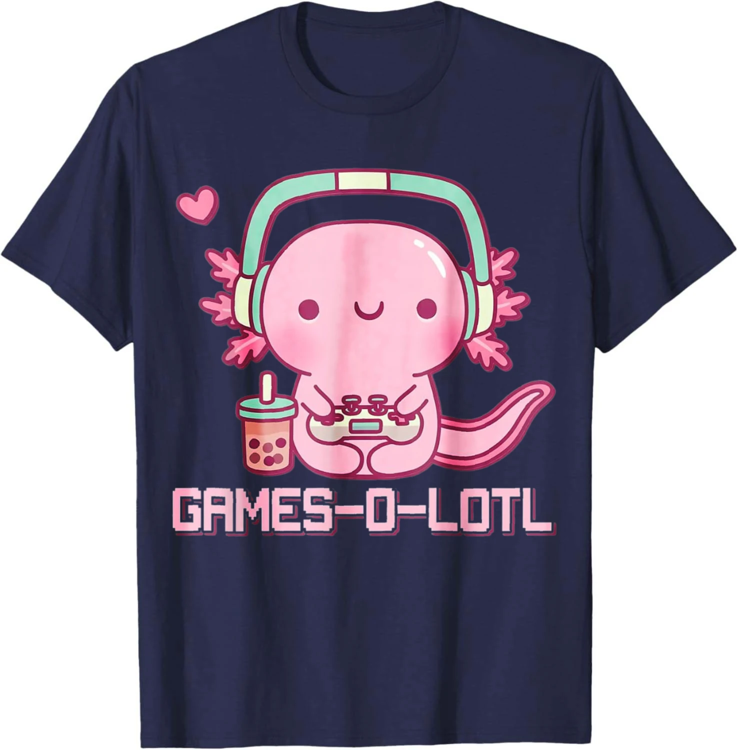 Gamesolotl Axolotl Video Games Kawaii Anime Gamer Boys Girls T-Shirt Streetwear Clothing Mens Fashion Cotton Summer Tops