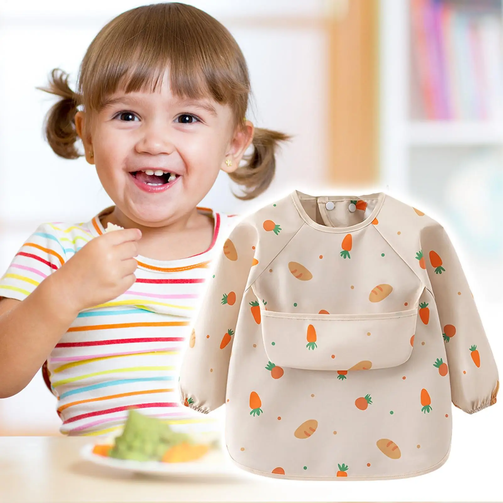 

Child Feeding Smock Bib Waterproof Long Sleeve Apron Rice Pocket Feeding Blouse Toddler Bibs Full Sleeve Toddler Eating Shirt