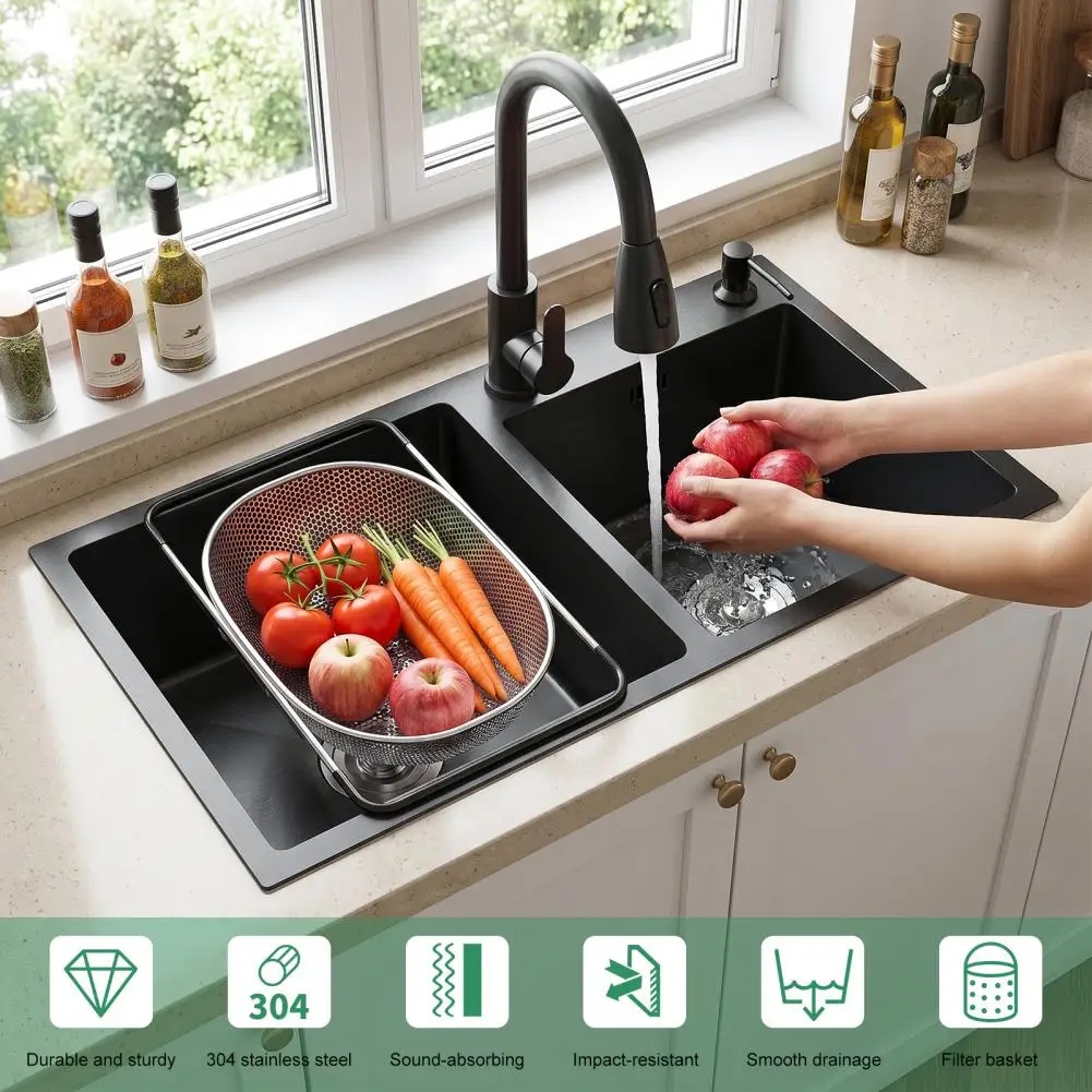 Double Bowl Kitchen Sink, 30.7x16.9 Inch Stainless Steel Sink with Nano Coating, Drop-in/Top-Mount Sink for Modern Kitchen