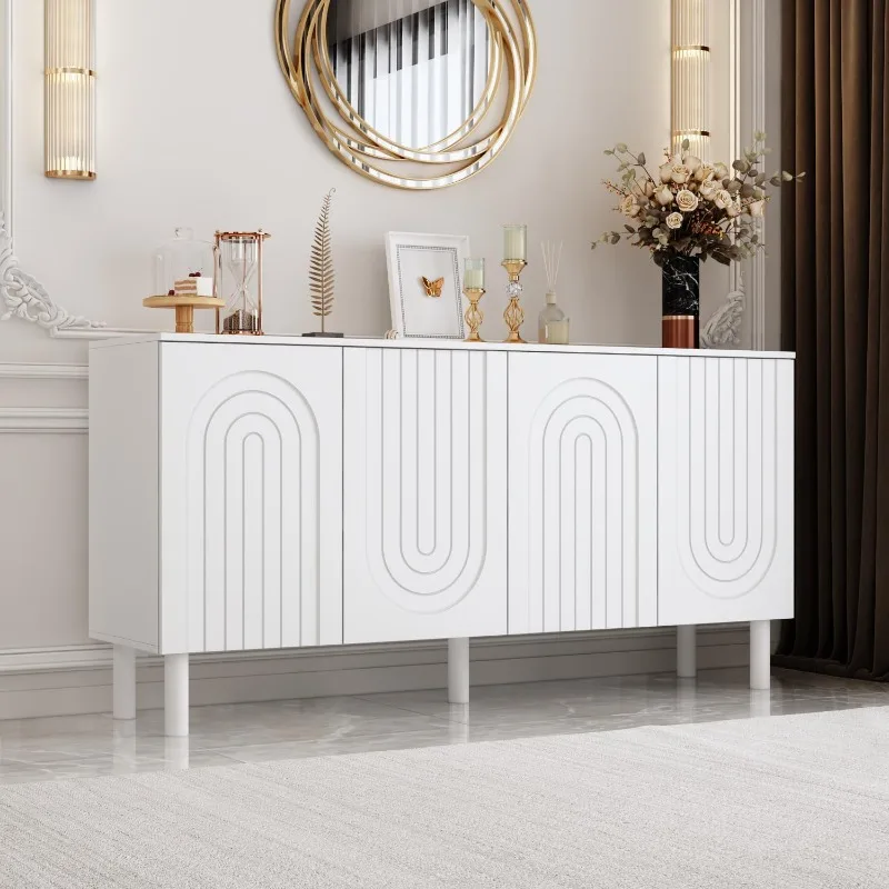 

63.2" L Modern Sideboard Buffet Storage Cabinet with Carved Doors & 4 Storage Shelves, Kitchen Cupboard Coffee Bar Cabine